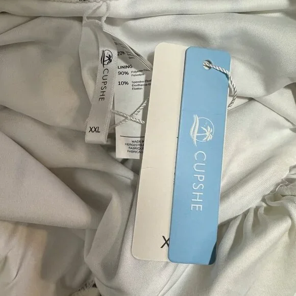 NWT Cupshe Swimsuit XXL / 2XL One Piece Alice Stripe Halter Cream Gray Padded - Picture 9 of 10